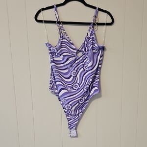 Purple and White Swirl Pattern Bodysuit